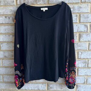 Embroidered Black Long Sleeve Top